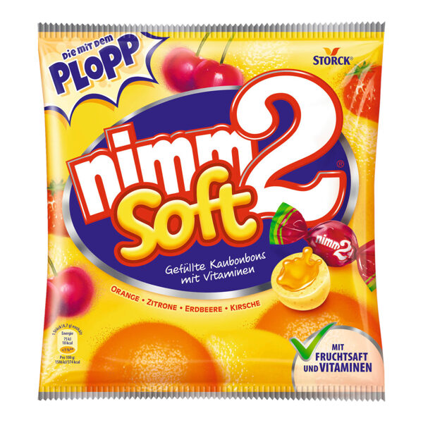 nimm2 soft pildītas košļajamās gumijas konfektes ar augļu sulu un vitamīniem, 345 g
